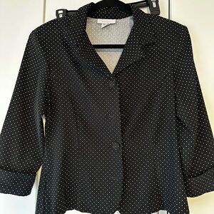 🖤 Dress Barn Black White Polka Dot Blazer Jacket 3/4 Sleeve Career Size S